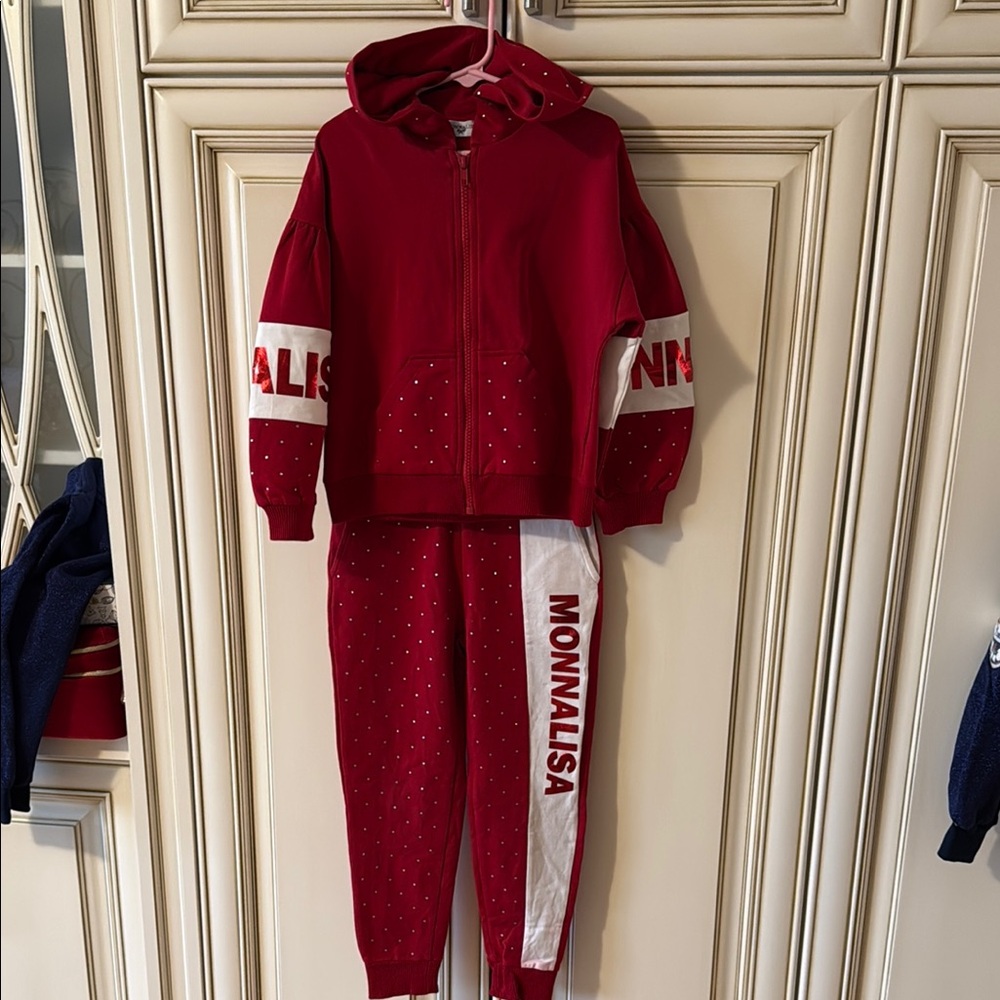MonnaLisa Kids Red and White Sweatpants Set